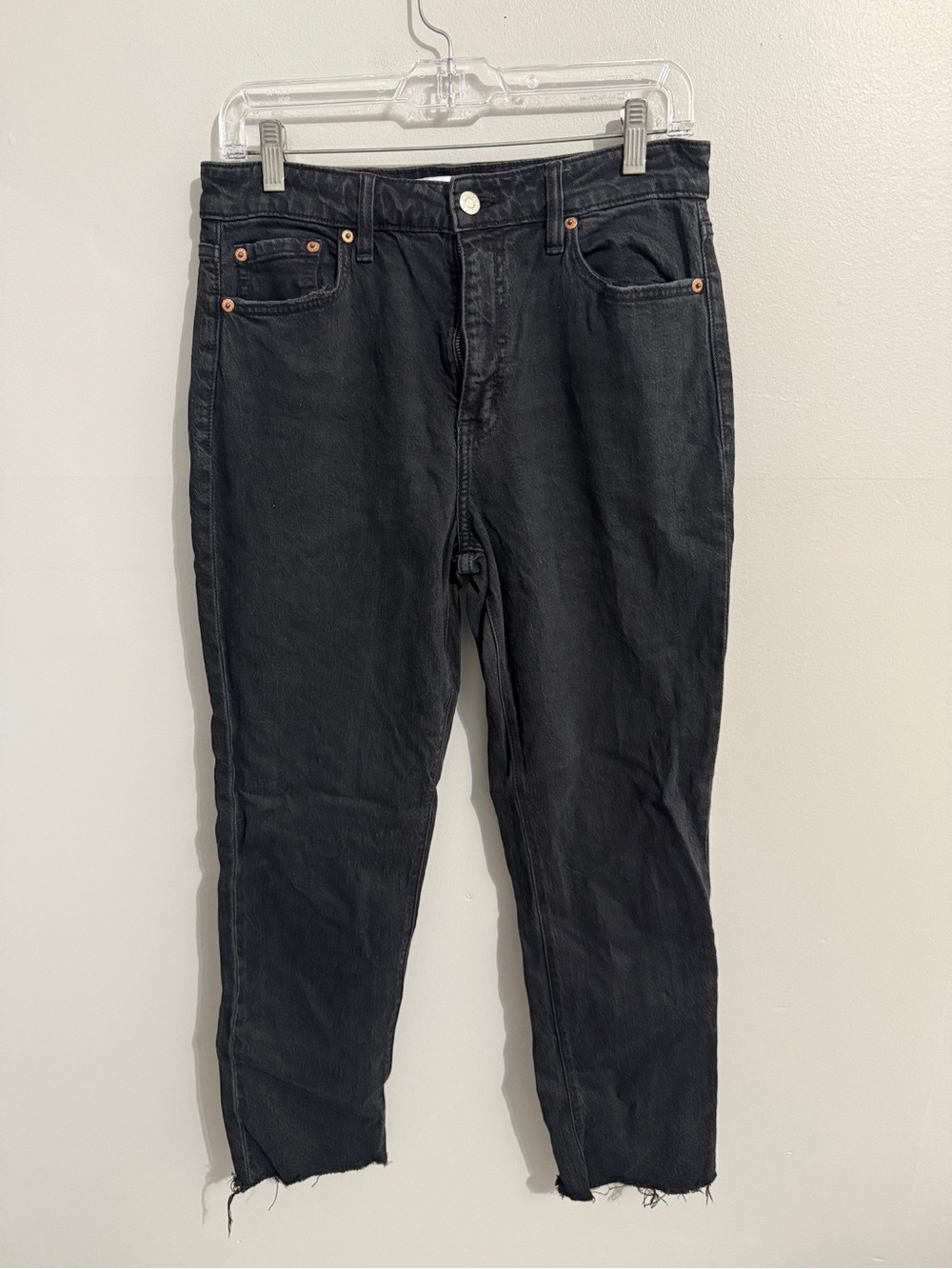 Daze Jeans Womens 27 Mom Jean Raw Hem Washed Black Stretchy Denim High Waisted